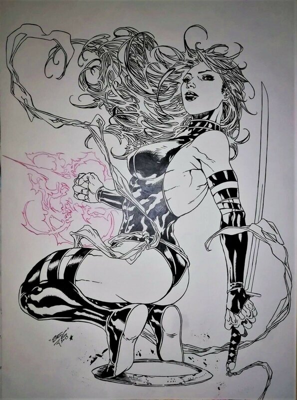 Shifty Seth, Psylocke des X-Men et Capitaine Marvel au verso - Illustration originale