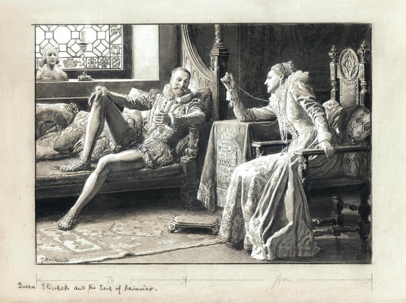 Fortunino Matania, Queen Ellizabeth I and the earl of Leicester - Original Illustration