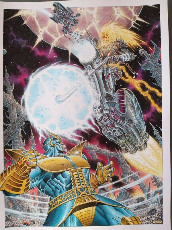 Thanos et le Cosmic Ghost Rider par Giorgio Comolo - Original Illustration