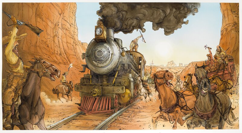 L'attaque du train by Paul Salomone - Original Illustration