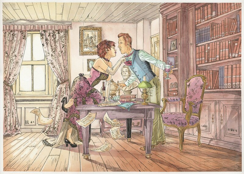 Margot bibliothèque by Paul Salomone - Original Illustration