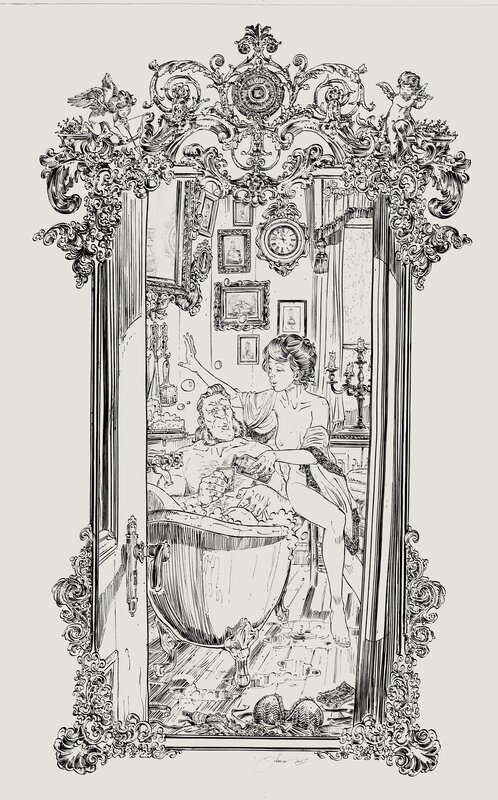 Paul Salomone, Margot & Hoggaard au bain - Original Illustration