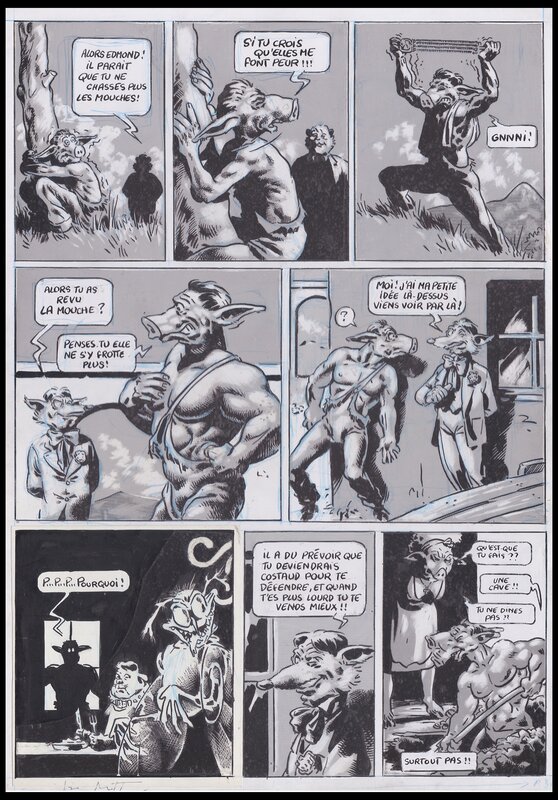 Jean-Marc Rochette, Martin Veyron, 1979 - Edmond le Cochon - La Mouche - Planche de fin - Planche originale