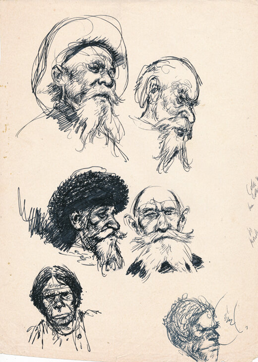 René Follet | 1975 (ca.) | Study of heads - Sketch