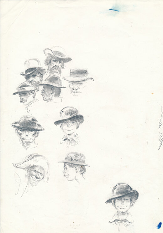 Rene Follet | 1985 (ca) | Study of hats - Sketch