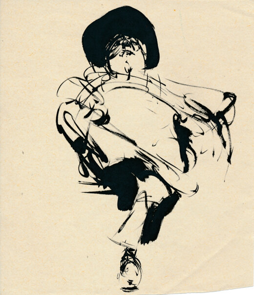 René Follet | 1955 (ca) | Homme assis avec chapeau - Œuvre originale