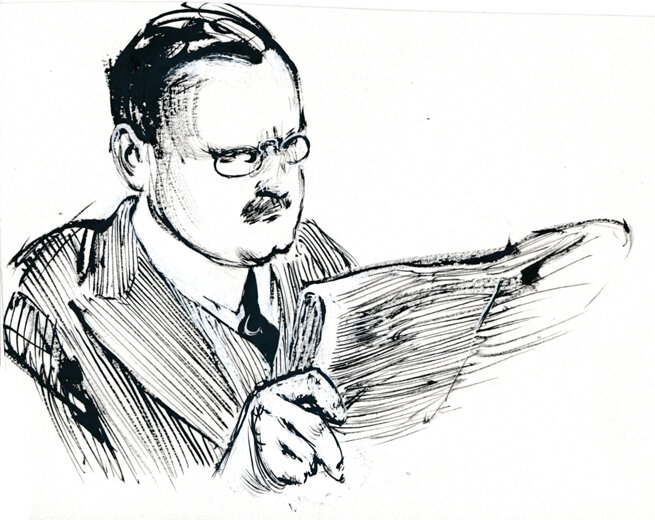 René Follet | 2000 (ca) | Homme lisant un journal - Illustration originale