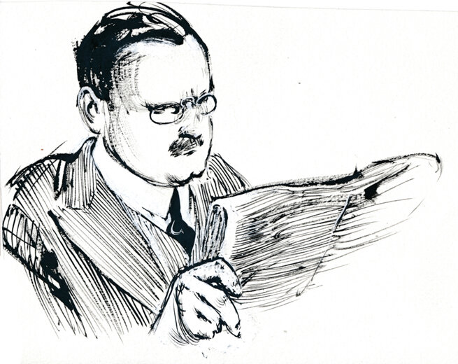 René Follet | 2000 (ca) | Homme lisant un journal - Original Illustration