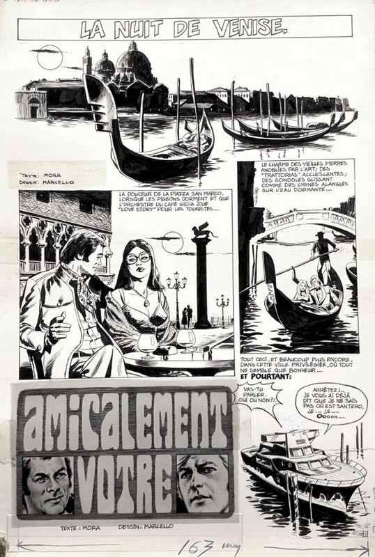 Marcello, Amicalement Vôtre, La nuit de Venise, planche n°1, Pif Gadget#353, 1975. - Planche originale