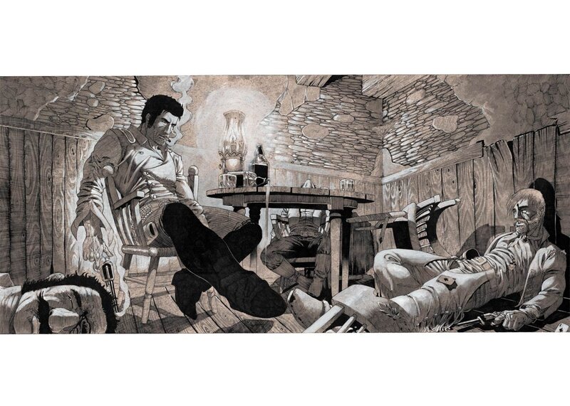 En vente - Philippe Bringel, Blackfoot - Le saloon - Illustration originale