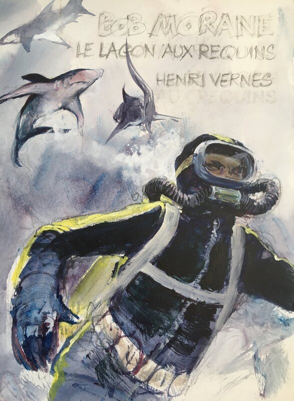 René Follet, Henri Vernes, Bob Morane. Le lagon aux requins - Original art