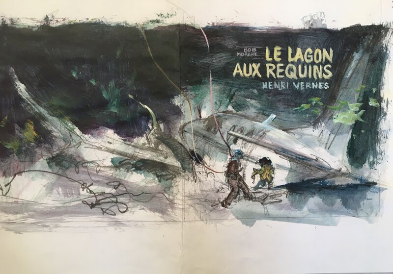 René Follet, Henri Vernes, Bob Morane  Le lagon aux requins - Original art