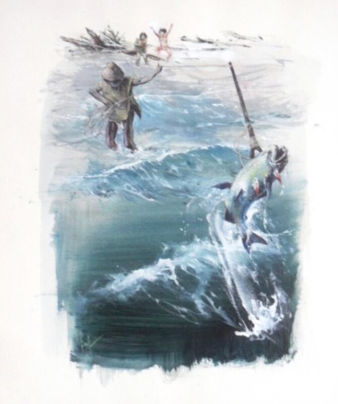 Pêche par René Follet - Illustration originale