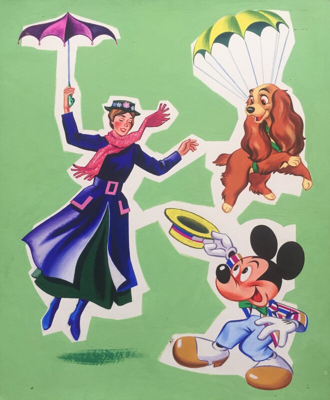Studios Disney, Walt Disney, Mary Poppins, la Belle et Mickey - Illustration originale