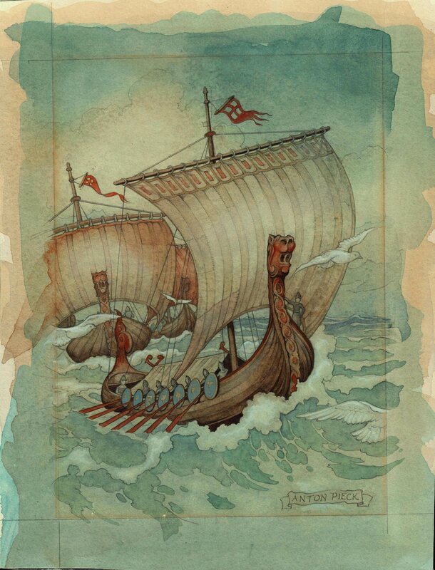Vikingschepen par Anton Pieck - Illustration originale