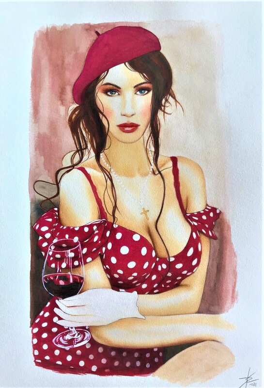 Sabrina Ringenbach, Femme à la robe rouge - hommage à Gibrat - Original Illustration