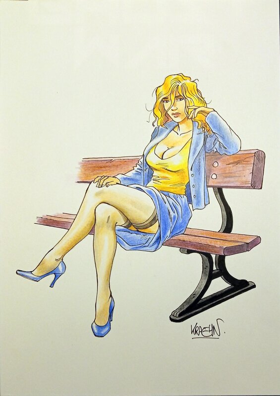 Femme sur un banc by Jean-Charles Kraehn - Original Illustration