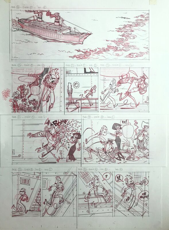 Fabrice Parme, Lewis Trondheim, Spirou et Fantasio - Panique En Atlantique (Prelim) - Original art