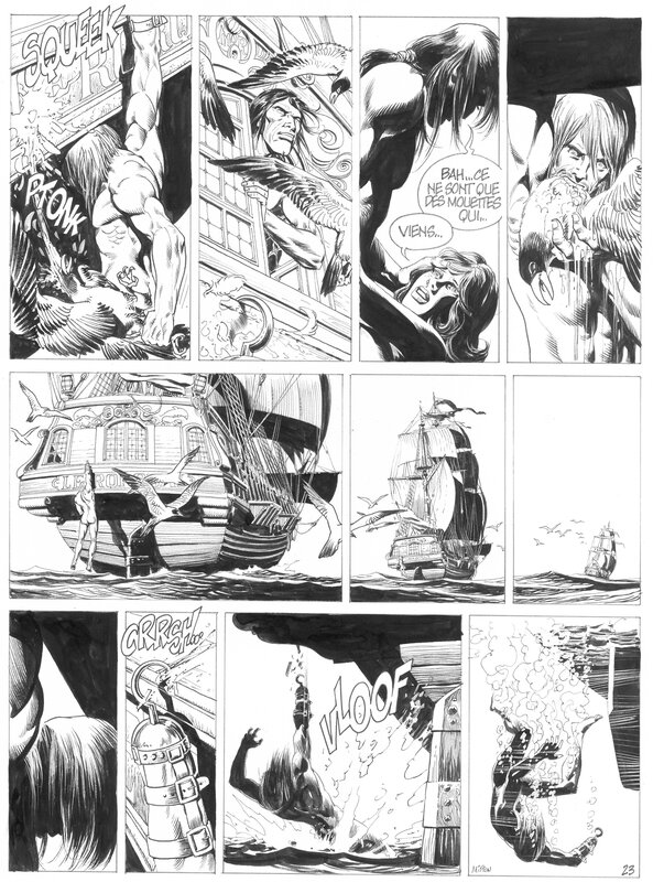 Jean-Yves Mitton, Chantal Chéret, Mitton, les Survivants de l'Atlantique, Tome 2 : la route des esclaves, planche n°23, 1993. - Planche originale