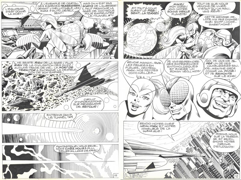 Jean-Yves Mitton, Marcel Navarro, Maurice Chevalier, Mitton, Mikros#5, éternel retour, diptyque des planches n°11 et 12, Mustang#58, 1980. - Planche originale