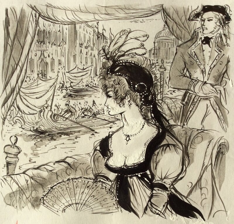 Jacques Grange, Napoléon et ses Amours : Venise, le Grand Canal - Original Illustration