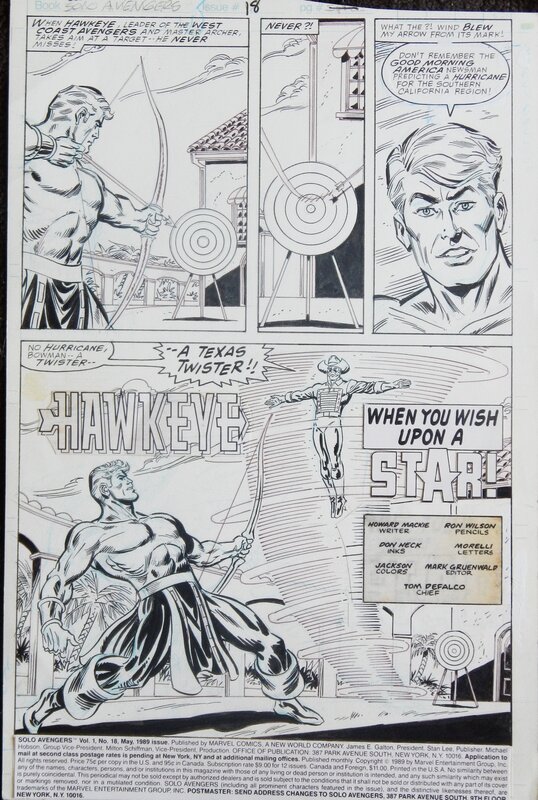 Don Heck, Ron Wilson, Howard Mackie, Hawkeye Splash Page  Solo Avengers Issue 18 - Planche originale