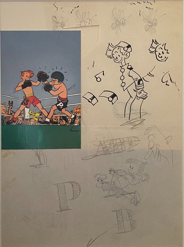 Spirou, étude crayonnée et encrée par Franquin - Original art