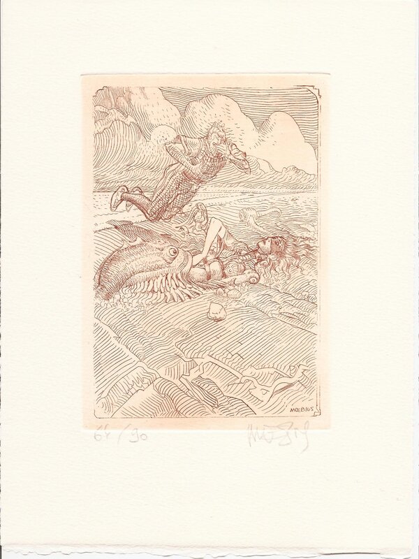 En vente - Neuf et demi par Moebius - Illustration originale