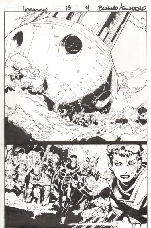 Chris Bachalo, Uncanny X-men -  Cyclops, Future Jubilee, Magneto, Emma Frost, Magik, & Future Colossus Splash - Planche originale