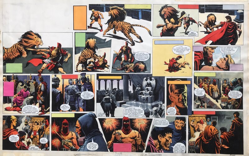 Luis BERMEJO : HEROS the Spartan double planche en couleur directe parue dans Eagle 1964 - Vol 15 - No 45 du 07/11/1964 - Planche originale
