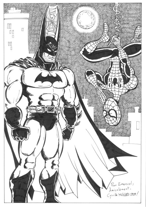 Cyrille Munaro, Spider-Man entoile Batman - Original Illustration