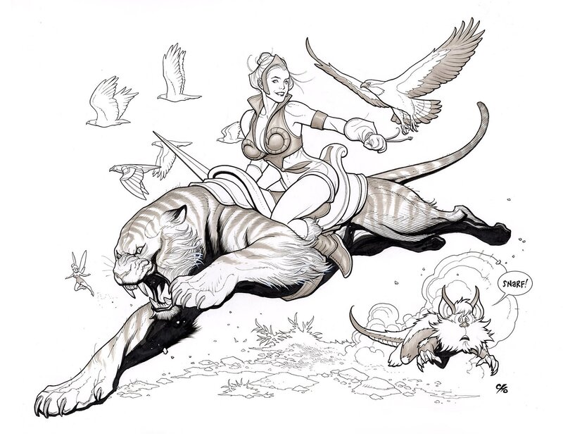 Frank Cho - Teela and Combat cat - A VENDRE - Illustration originale