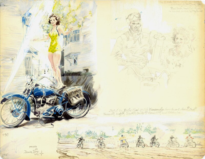 Denis Sire, Planche Pin up Moto & dessins divers - Comic Strip