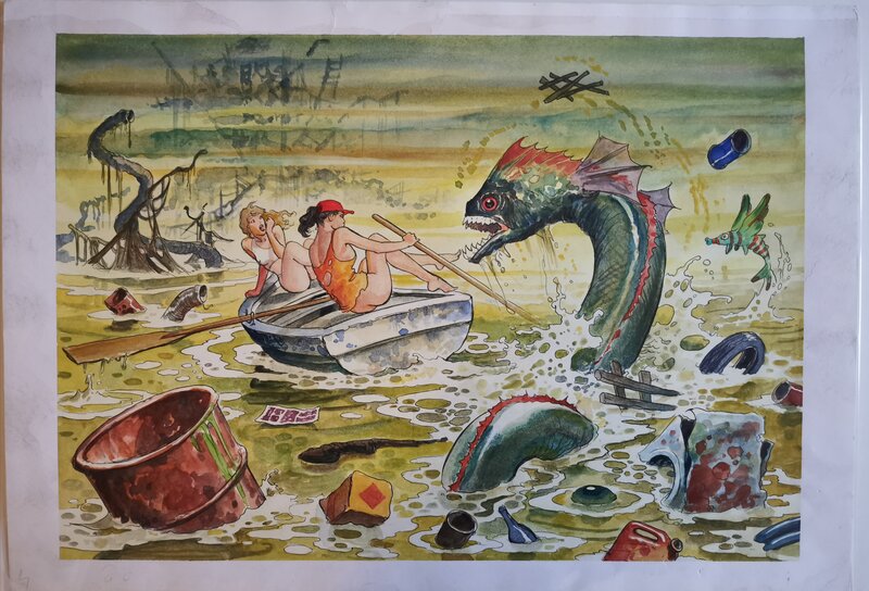 La discarica marina by Milo Manara - Original Illustration