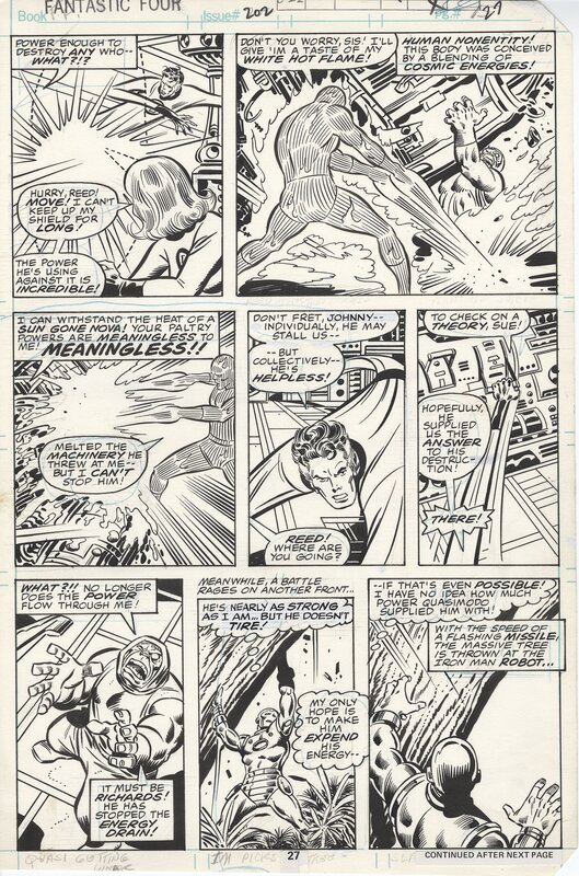 John Buscema, Joe Sinnott, Fantastic Four - Mister Fantastic, Invisible Girl, Human Torch, Iron Man & Quasimodo - Illustration originale