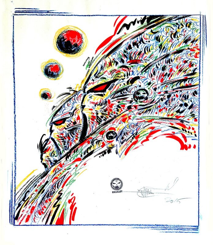 Philippe Druillet, Têtes Hurlantes avec rehauts couleurs - Illustration originale