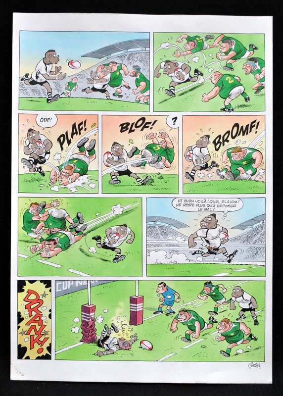 Gürçan Gürsel, Planche originale couleur de Gûrsel Gurcan - Format : 29,7cm x 42cm - Rugby - Comic Strip