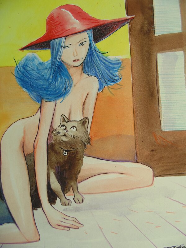 For sale - Chat et femme by Davide Garota - Original Illustration