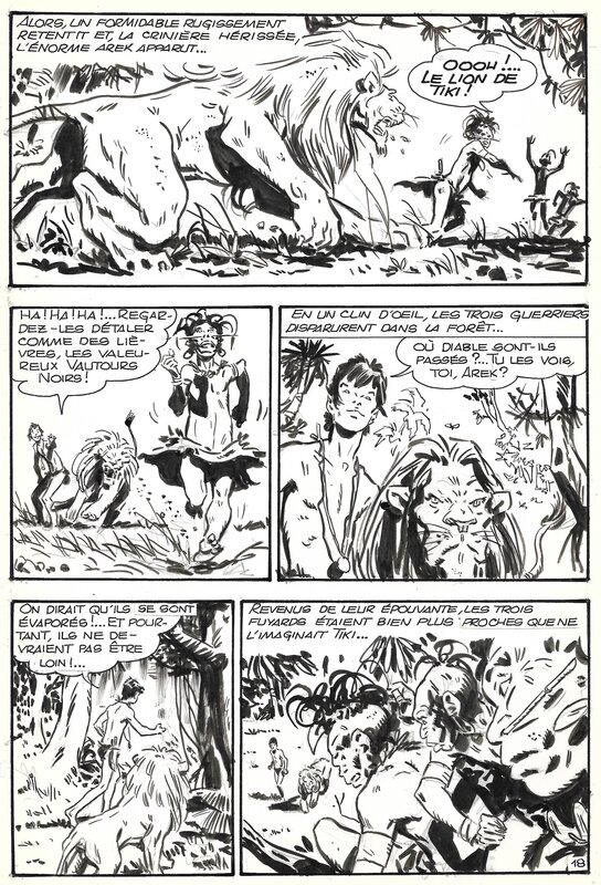 Stelio Fenzo, Loredana D'Este, Hugo Pratt, Giancarlo Ottani, Fenzo, Tiki le fils de la jungle, la folie de Bikohtonda, planche n°18, Lancelot #72, 1967. - Planche originale