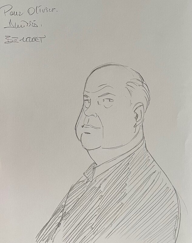 Berthet - dédicace d'Alfred Hitchcock pour Pin Up - Sketch