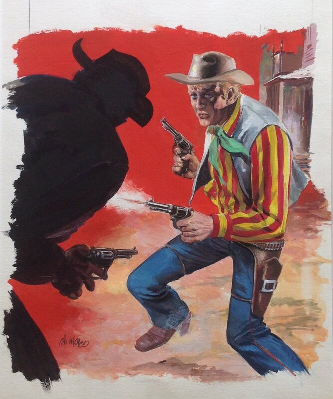 En vente - Di Marco Teddy Ted magnifique Couverture Originale , Cow Boy Western Far West Couleur Directe Angelo Di Marco 1974 Vaillant Pif - Couverture originale