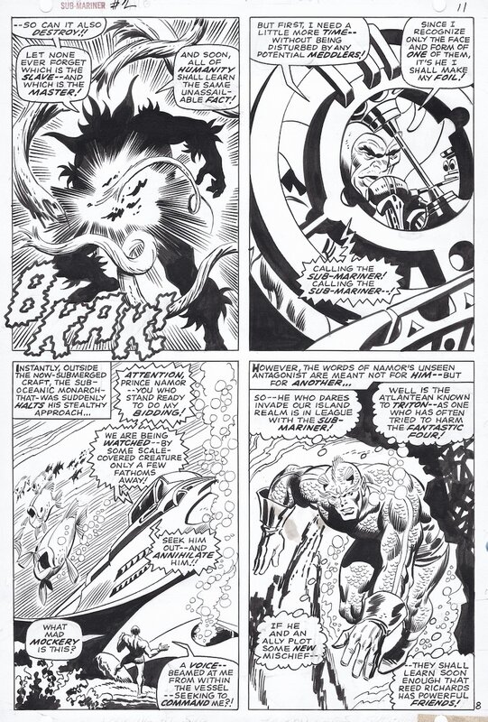 John Buscema, Frank Giacoia, 1968-07 Buscema/Giacoia: Sub-Mariner #2 p08 w. Triton vs. Plantman - Planche originale