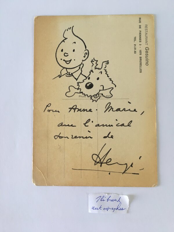 Magnifique Tintin et Milou par Hergé au restaurant Gesuino ! - Dédicace