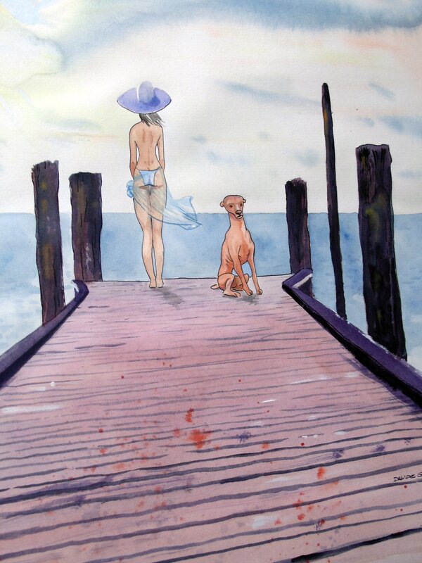 For sale - sea, dog and sun by Davide Garota - Original Illustration