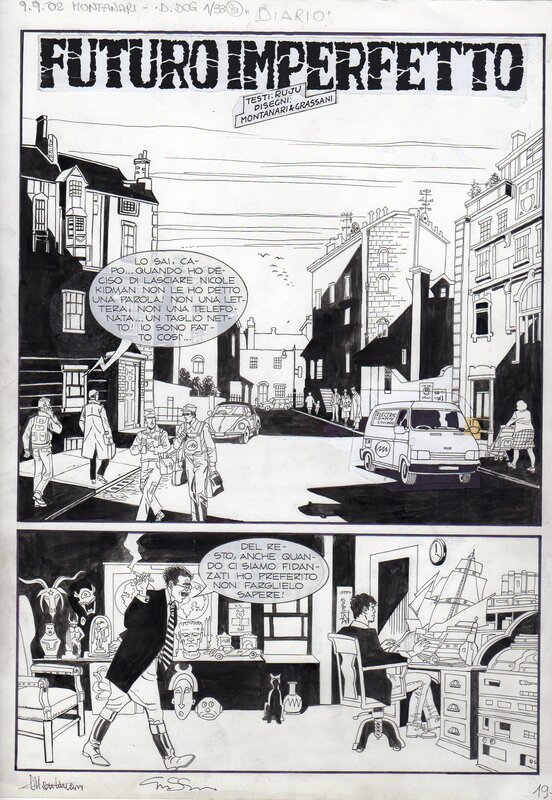 Giuseppe Montanari, Ernesto Grassani, Alessandra Balletti, Tiziano Sclavi, Pasquale Ruju, Montanari & Grassani, Dylan Dog Maxi#6, Futuro Imperfetto, planche n°1, 2002. - Planche originale