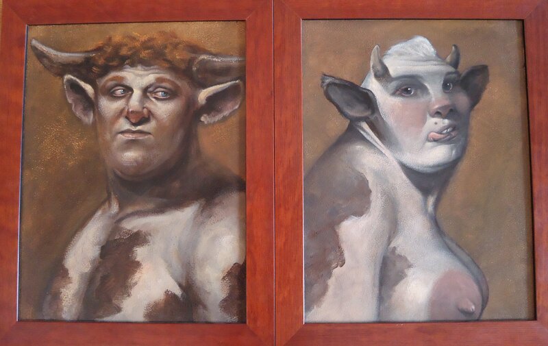 Alexis Lemoine, Minotaure and cow (diptyque) - Illustration originale