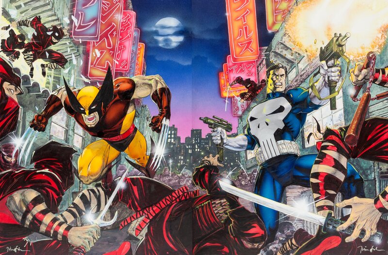 Jim Lee - A Bad Night For Ninjas (Punisher and Wolverine) - Original Illustration