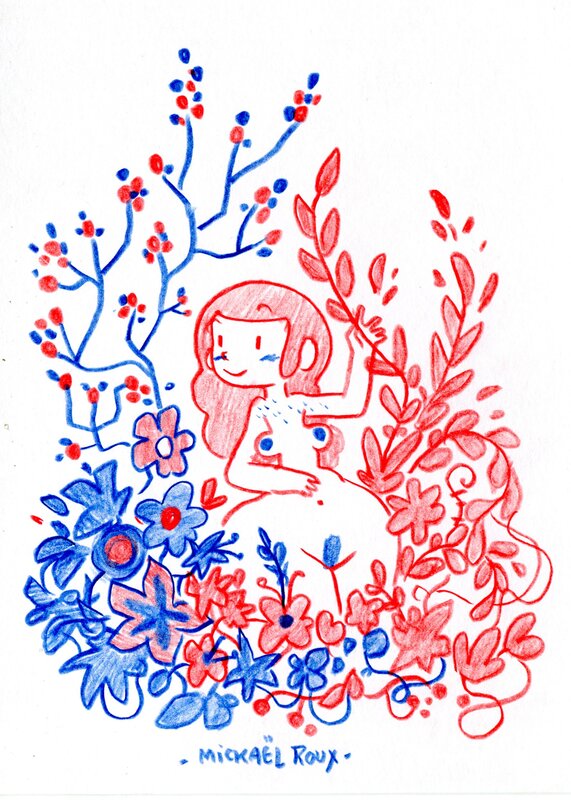 Mickaël Roux - Cyann en rouge et bleu - Original Illustration