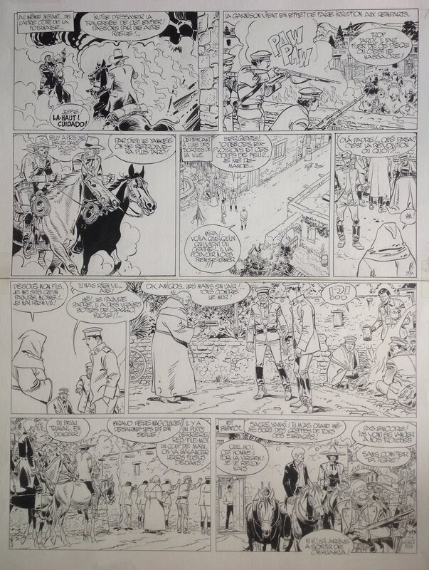 Jean Giraud, Gir, Jean-Michel Charlier, Giraud Blueberry 21 Planche Originale 37 La Dernière Carte - Spirou 2383 de 1983 et BD Éo Hachette 1983 Album - Planche originale