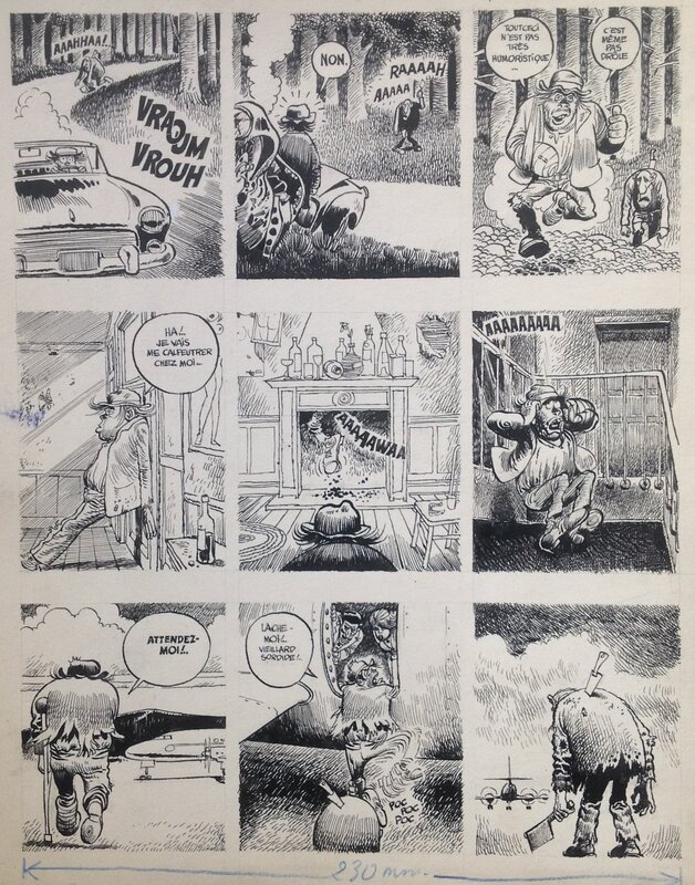 Moebius Planche Originale 2 L'Agonie Perpetuelle ...Déboire Trash et Sordide de Topor - Hara Kiri 38 Histoire en 3 Planches 1964 - Comic Strip